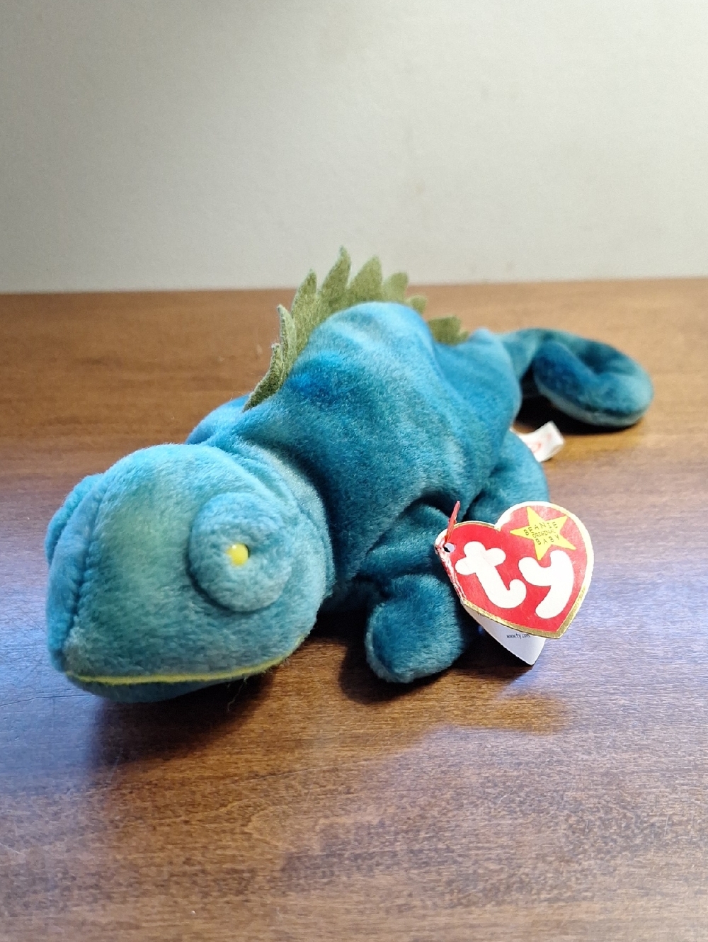 Iggy, Ty Teal and Blue Chameleon Plush with Felt Spine